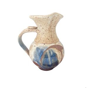 Handcrafted Earth-tone Stoneware Pottery Pitcher Artist Signed